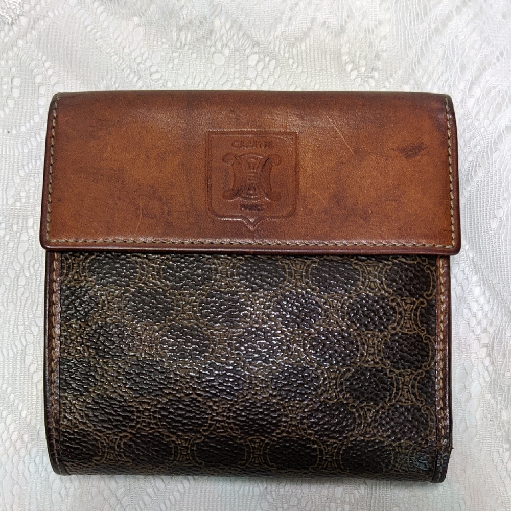 Celine Vintage Triomphe Macadam Snap Wallet With Coin Pouch M/97/2